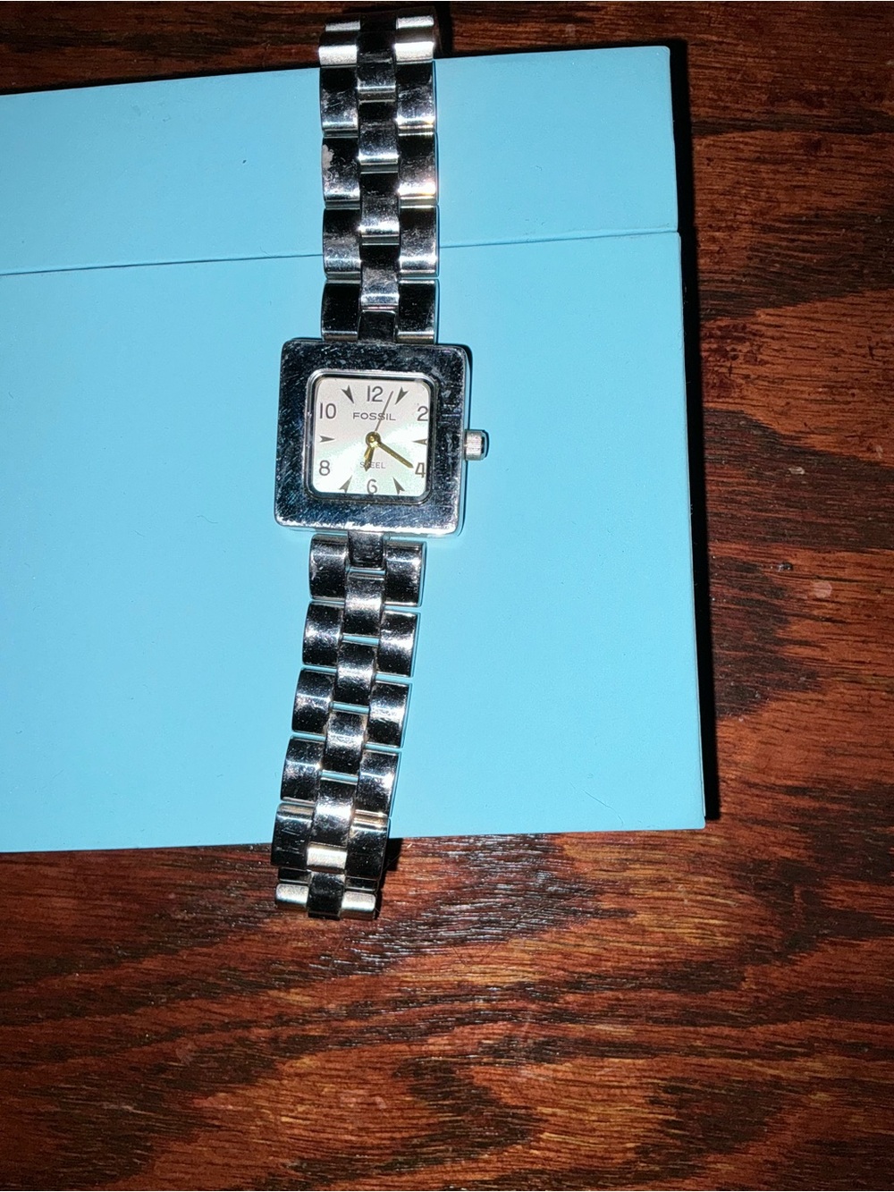 Fossil Silver Bracelet Square Dial Watch with White Face